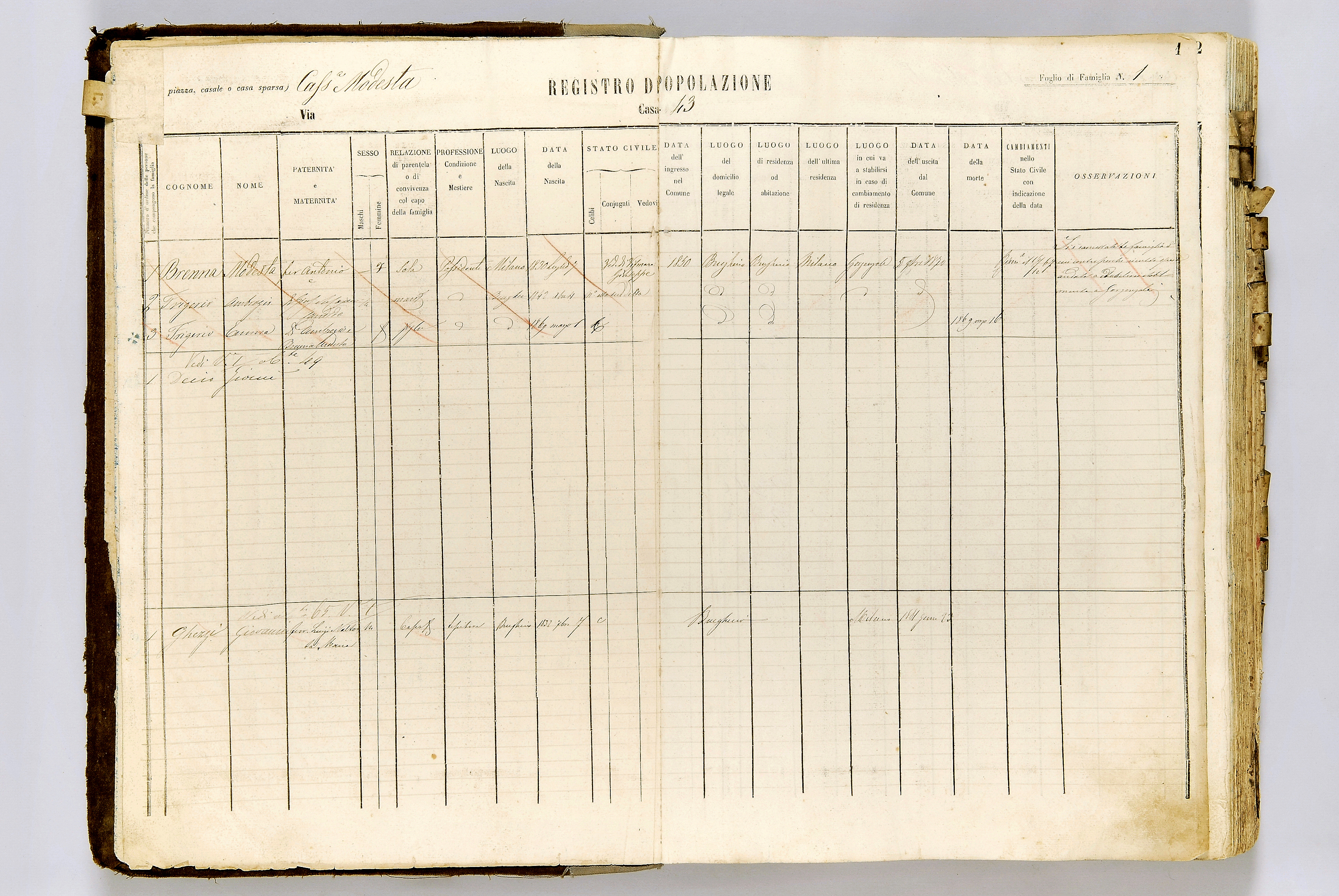 La prima pagina del Registo storico della popolazione 1816-1880 - disponibile in Biblioteca e scaricabile da Wikimedia Commons